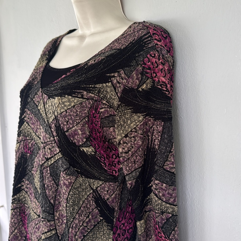 Vintage JM Collection petite purple leopard feather abstract print top small - Picture 7 of 10
